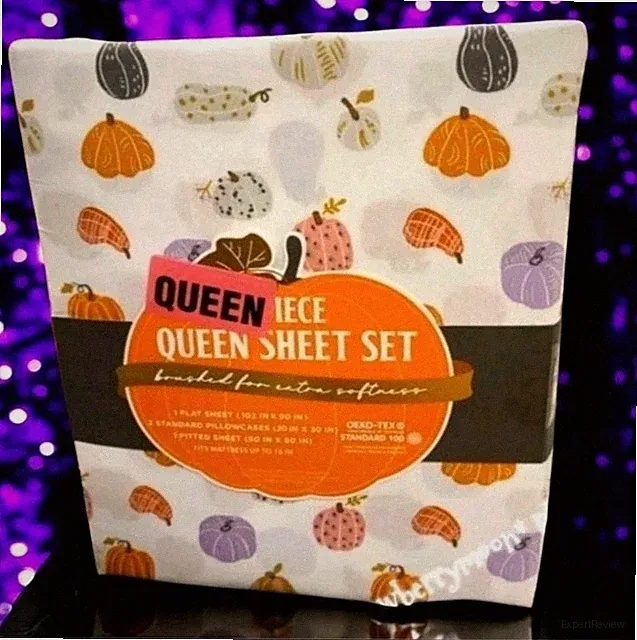 4 Piece Fall Halloween Colorful Pumpkin Patch Queen Bed Sheet Set NEW