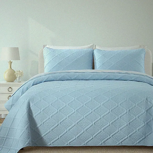 Ash Blue Quilt Set King Size, 3 Piece Reversible Bedspreads Bedding Set, Fall Di