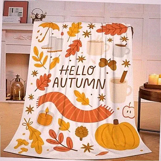Blanket Hello Autumn Throw Blanket Harvest Soft Fuzzy Flannel 50"x40" Fall