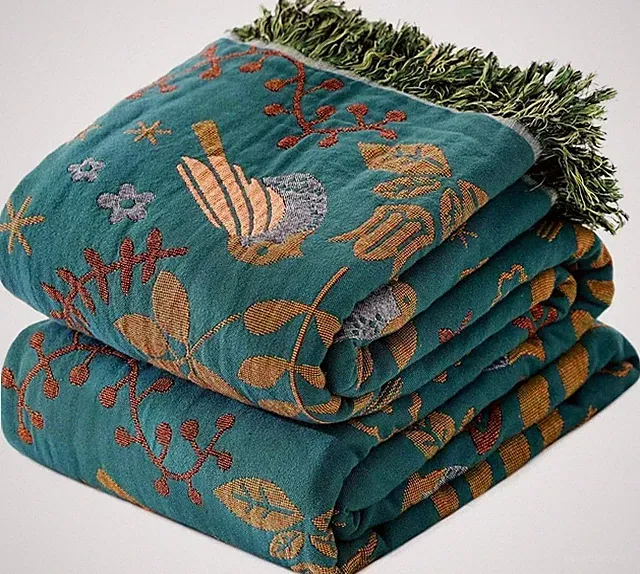 Boho Throw Blanket for Bed 100% Cotton Ultra Soft Rustic Quilt Fall Blanket