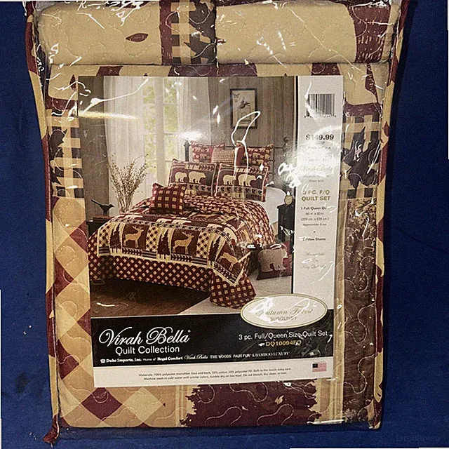 Burgundy Quilt 3pc Deer Bear Autumn Forest Quilt