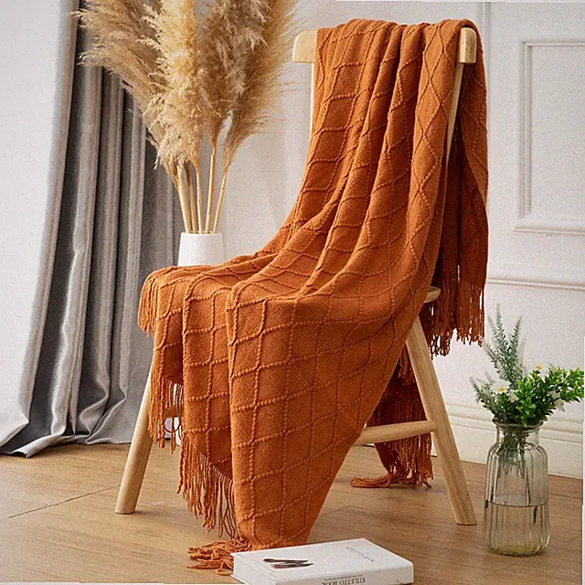 Burnt Orange Fall Throw Blanket for Couch, Soft Lightweight Decorative Acryli...