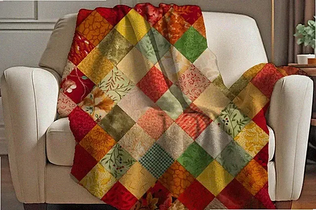 Colorful Fall Printed Pattern Sherpa Blanket Autumn Decor