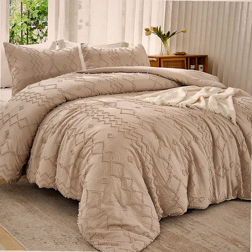 Comforter King Size Set Khaki 3 Pieces Boho Tufted Fall Bedding Comforters &