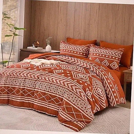 Comforter Set Queen Size, 7 Piece Terracotta Fall Queen (90"x90") Burnt Orange