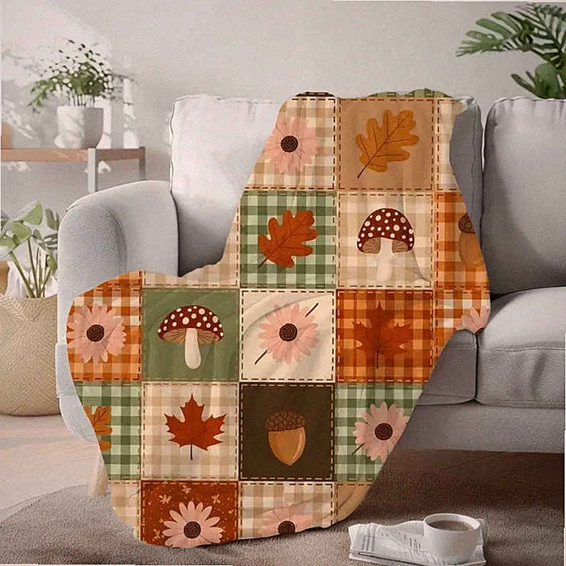 Fall Patchwork Throw Blanket Family Room Cozy Decor