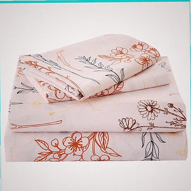 Floral Sheet Set Queen, Boho Botanical Rustic Pattern Bed Sheets Beige Fall B...