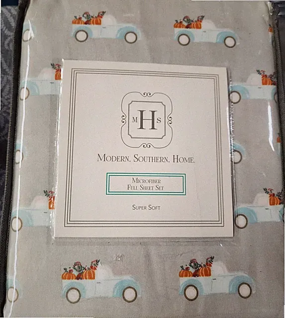 Modern Southern Home Full Sheet Set Microfiber Blue Pumpkin Truck Fall Harvest