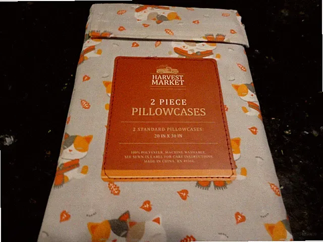 new 2 STANDARD gray PILLOW CASES Harvest Kittens Whimsical Autumn Cats fall leaf
