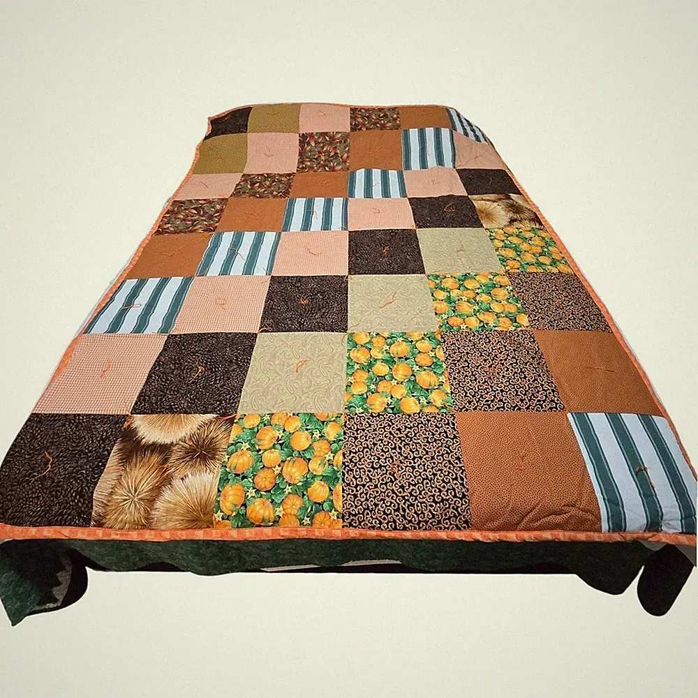 New Handmade Patchwork Quilt Fall Harvest Pumpkin Autumn Theme Cozy Bedding/0191