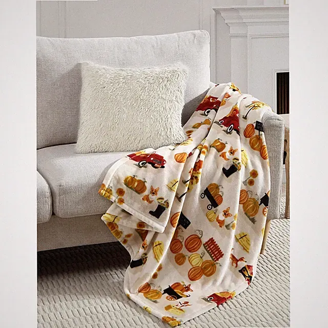 NWT HARVEST PUMPKIN PATCH VELVET PLUSH THROW BLANKET 50 X 60