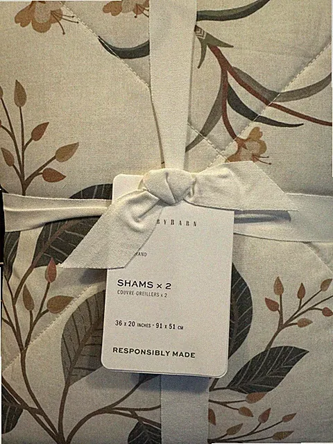 Pottery Barn AUTUMN BOTANICAL Percale Cotton Set of 2 KING COMFORTER SHAMS NEW