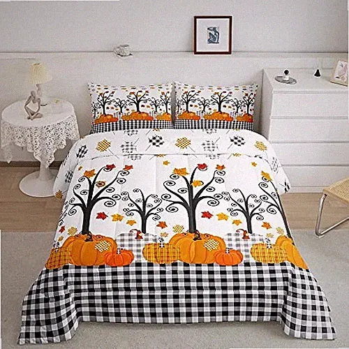 Pumpkin Autumn Comforter Set Size,Kids Adults Bedroom/Farm King Fall Pumpkin