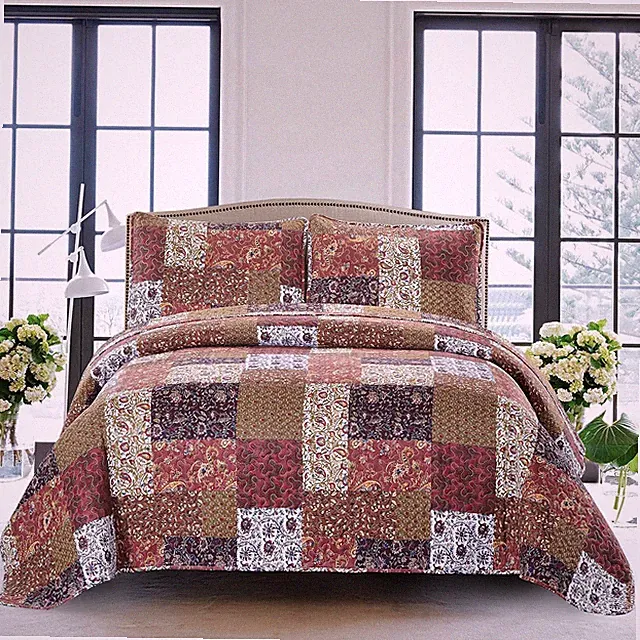 Red Riches King Quilt Set 3-Piece Patchwork Bedspread with 2 Shams Autumn