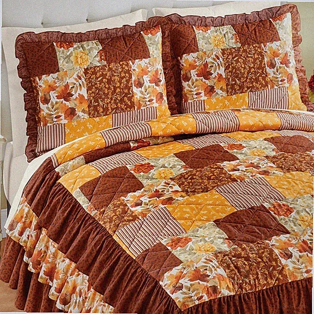 Set of 2 Autumn Patchwork Ruffled Edge Bedroom Pillow Shams