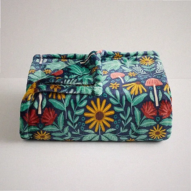 The Big One Fall Floral Flowers & Mushrooms Plush Fleece Throw Blanket 5x6 ft